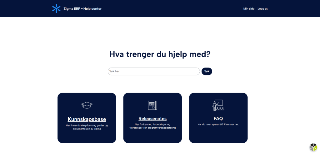 Skjermbilde fra Zigma Help Center.